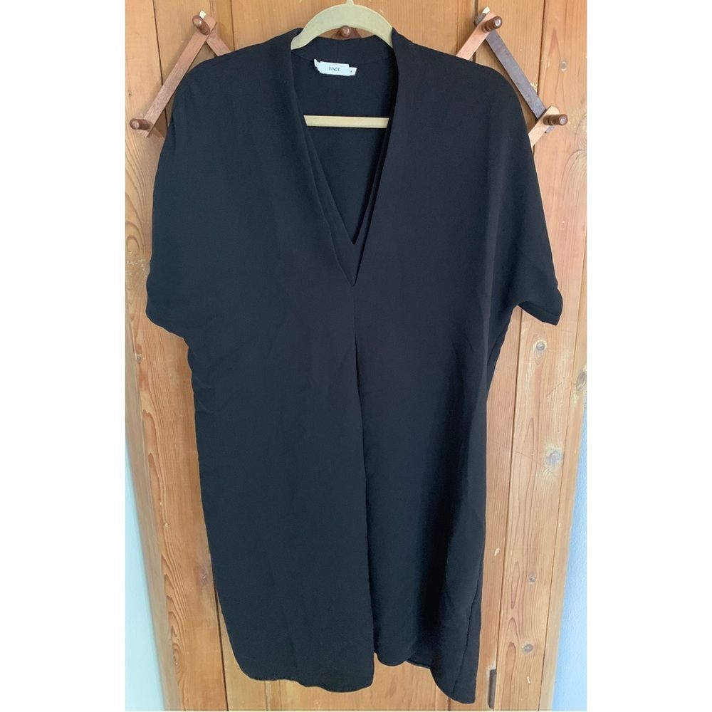 Vince black double V-neck tunic dress